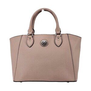 ANNE KLEIN Pink Footed Cross Hatched Faux Leather Satchel with Crossbody Strap